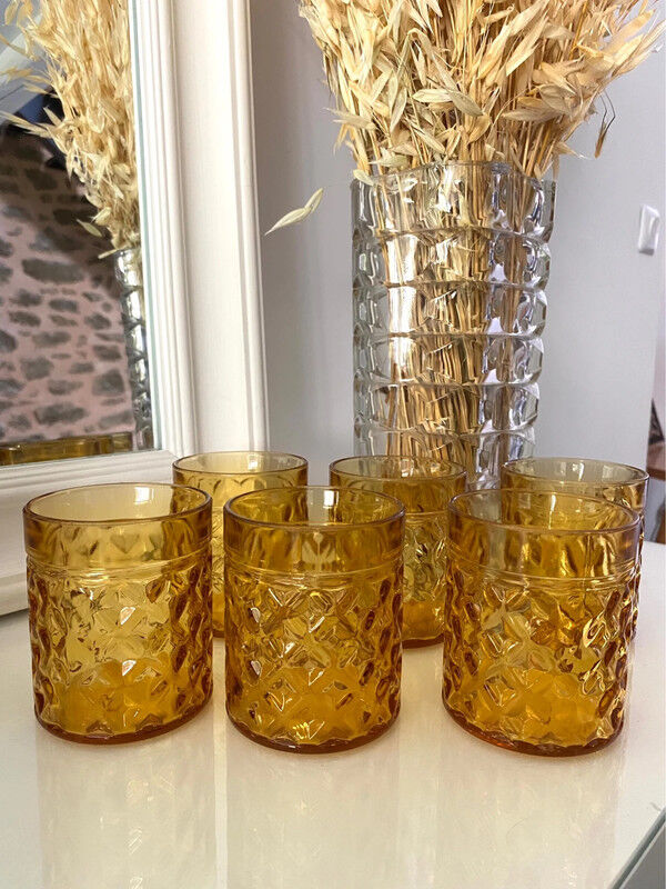 6 amber Pernod glasses