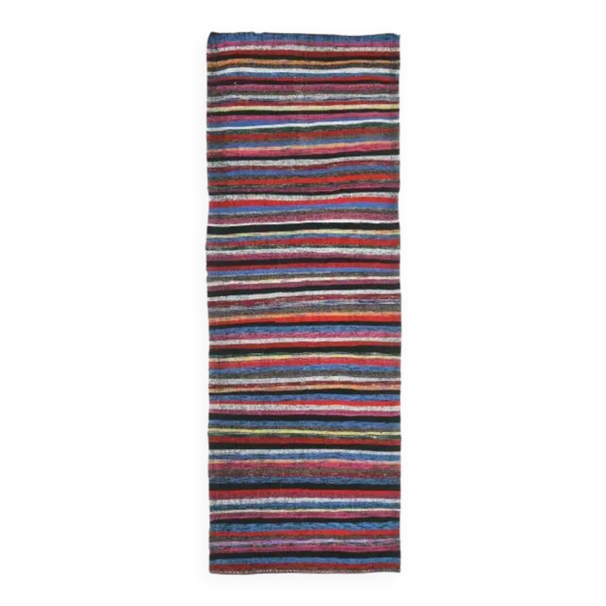 Vintage Turkish Hand-Knotted Wool Cotton Red Kilim Runner Rug 107x336
