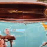 Antique French Barbotine Planter Art Nouveau Japanese Style Bird and Fan