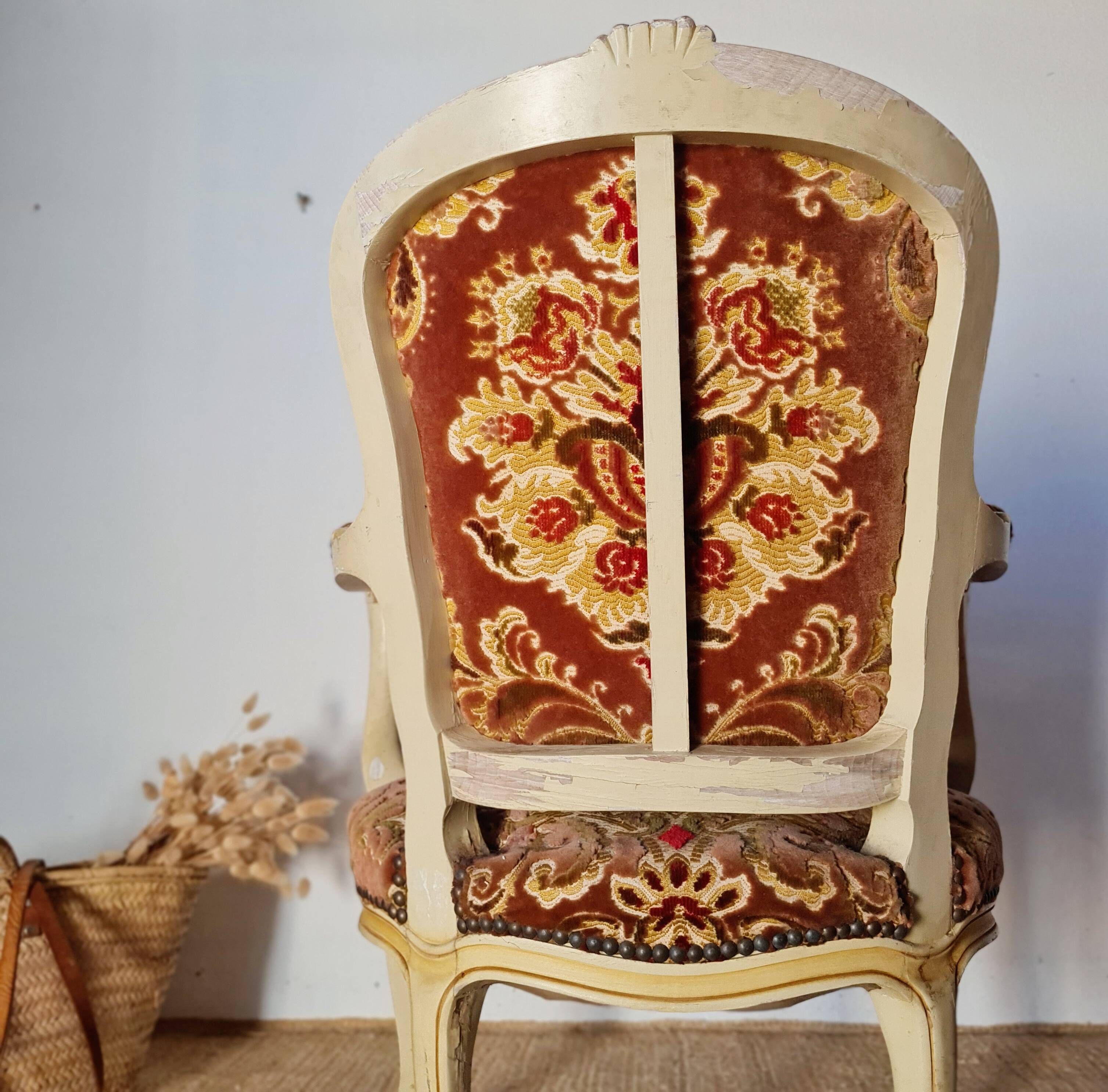 Louis XV style cabriolet armchair - floral velvet seat