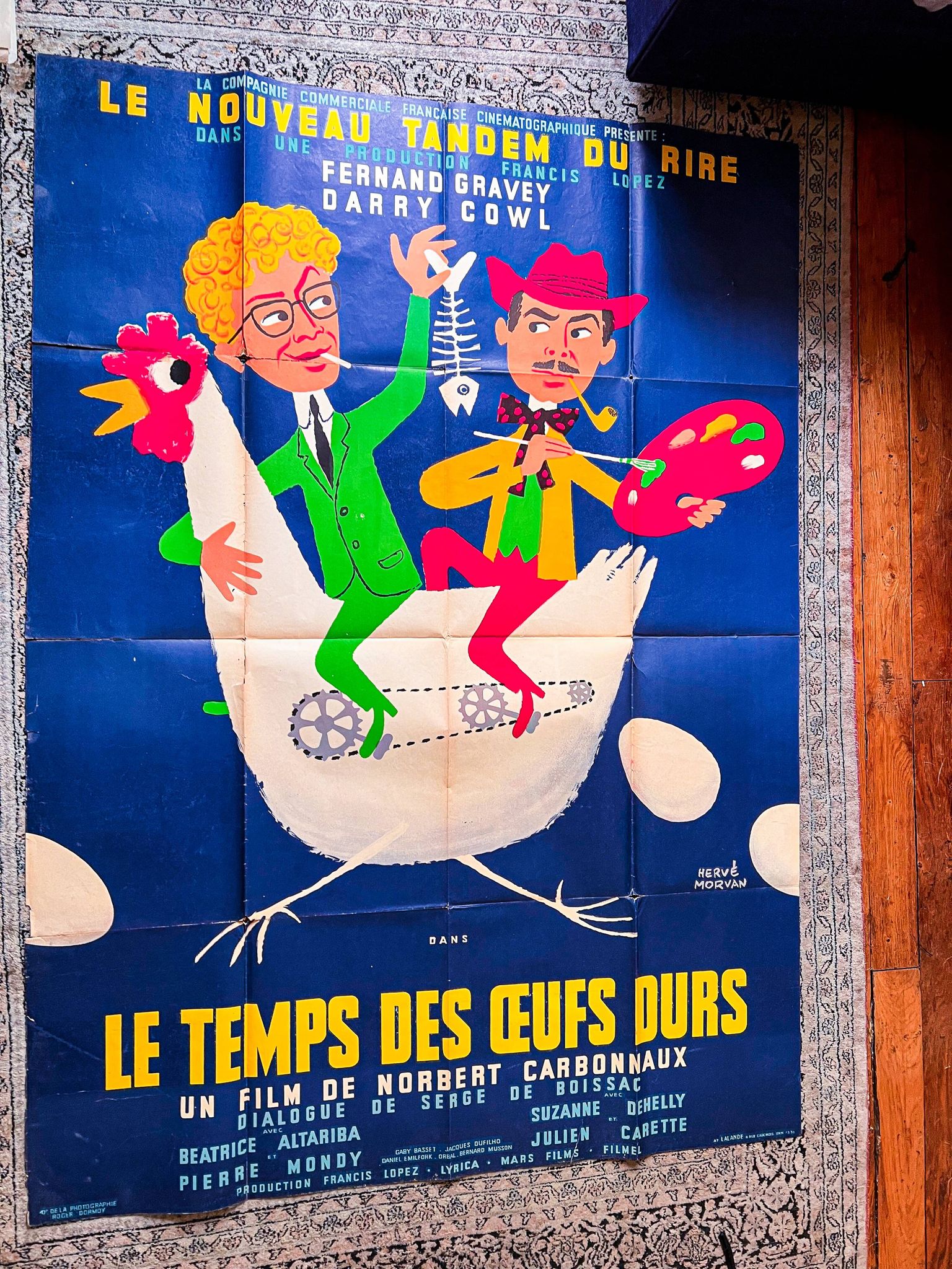 Afiche de cinéma authentique de 1958 "Le temps des Oeufs Durs"