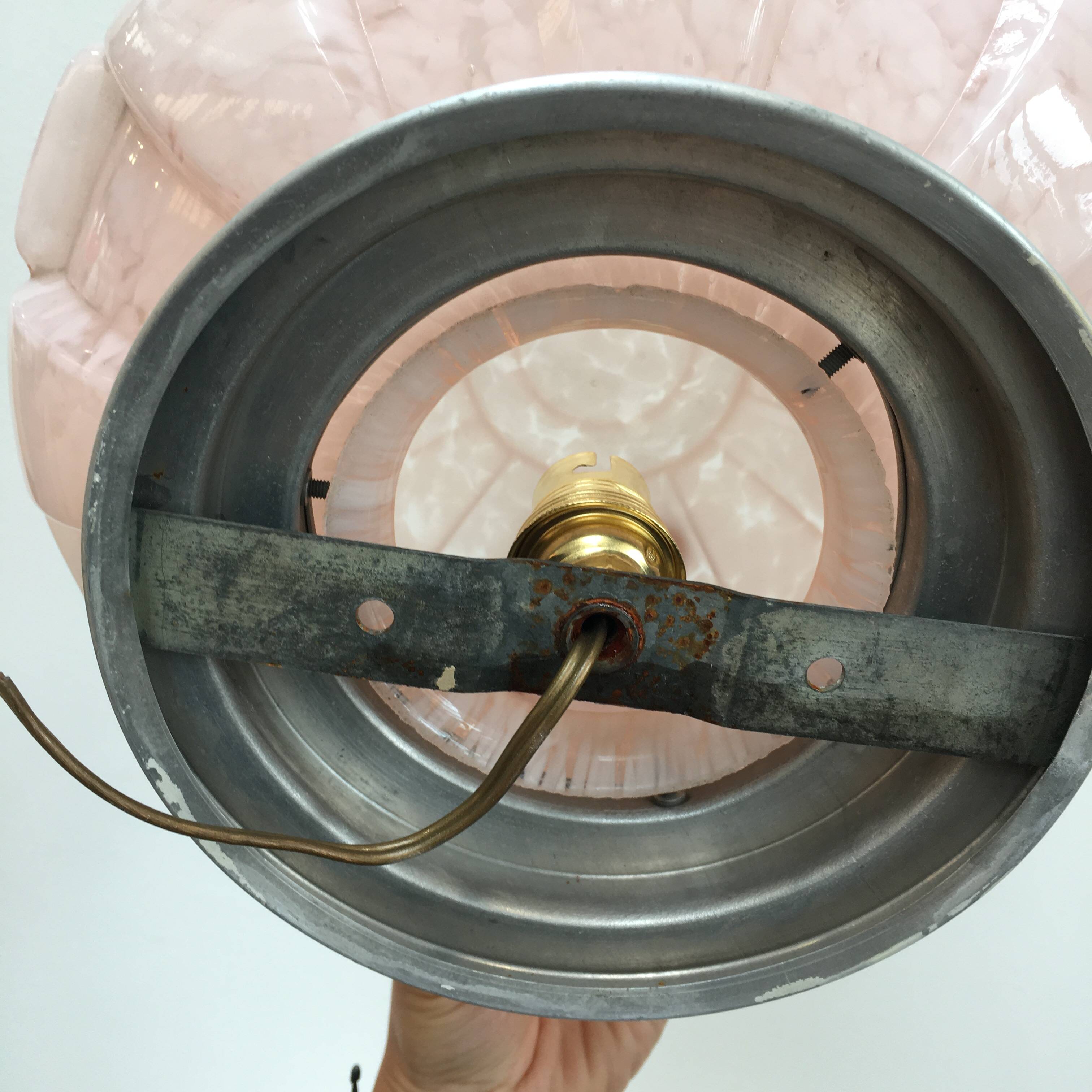 Large Art Deco ceiling light in pink Clichy glass