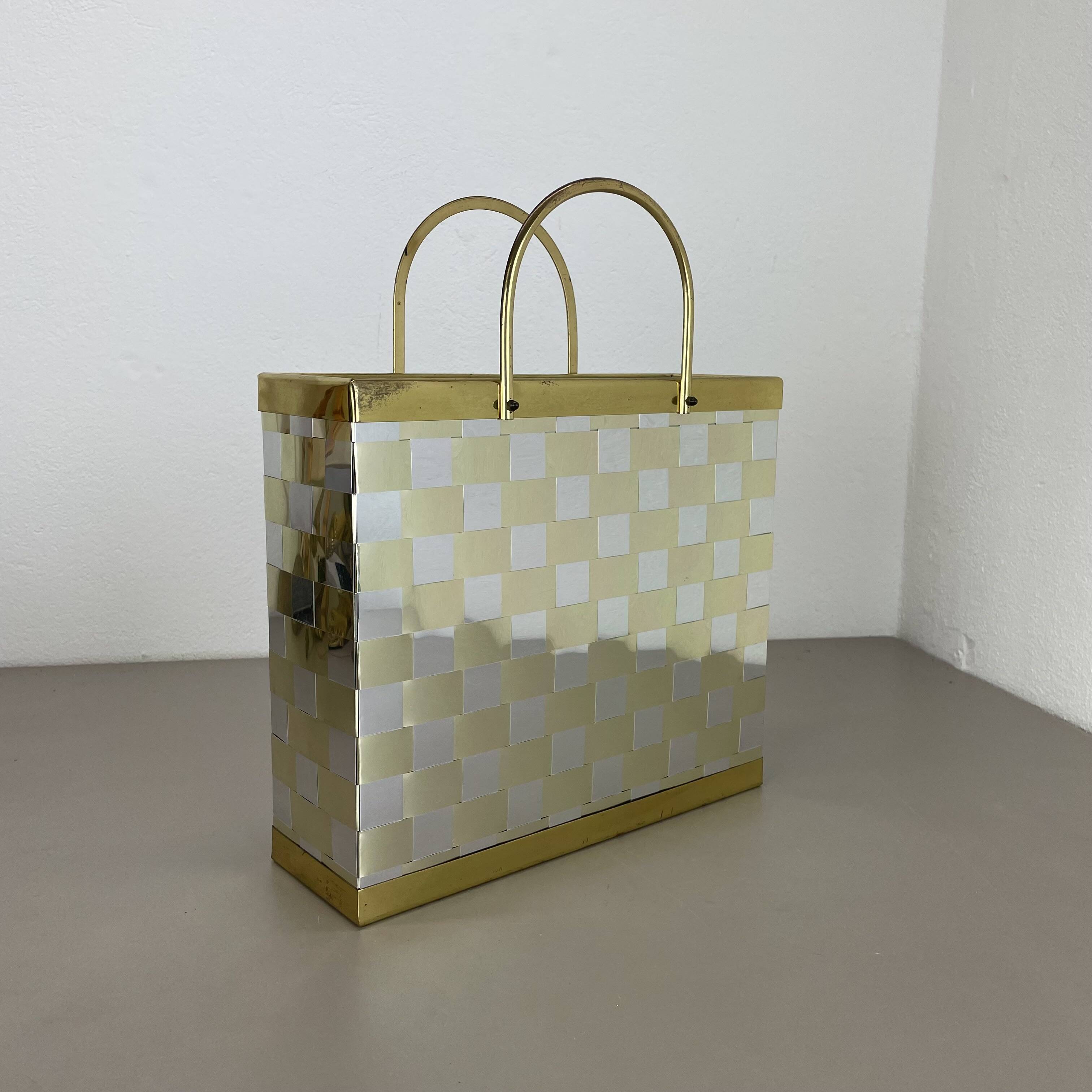 Rare hollywood regency paul evans style bicolor magazine holder, italy 1970