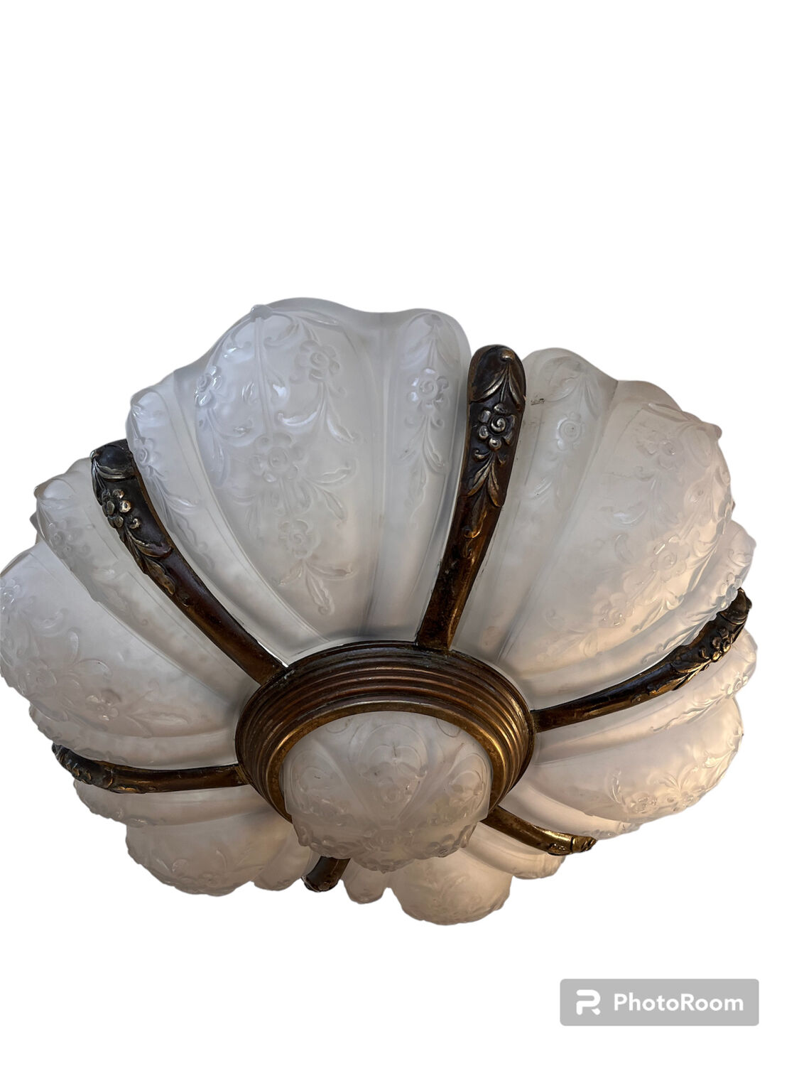 Art Deco chandelier 6 plates pressed glass bronze