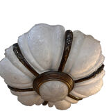 Art Deco chandelier 6 plates pressed glass bronze