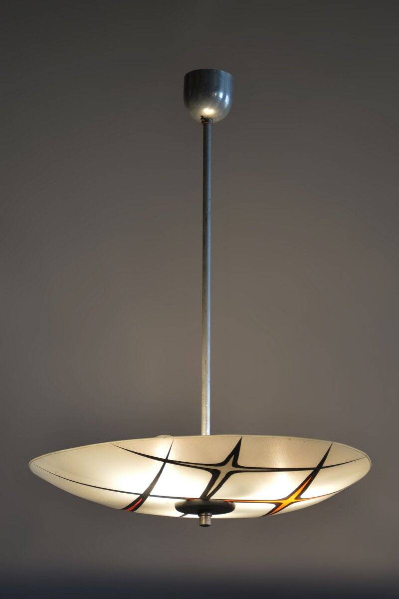 Mid-Century Chandelier in Chromed Steel and Glass, Czech, 1950s