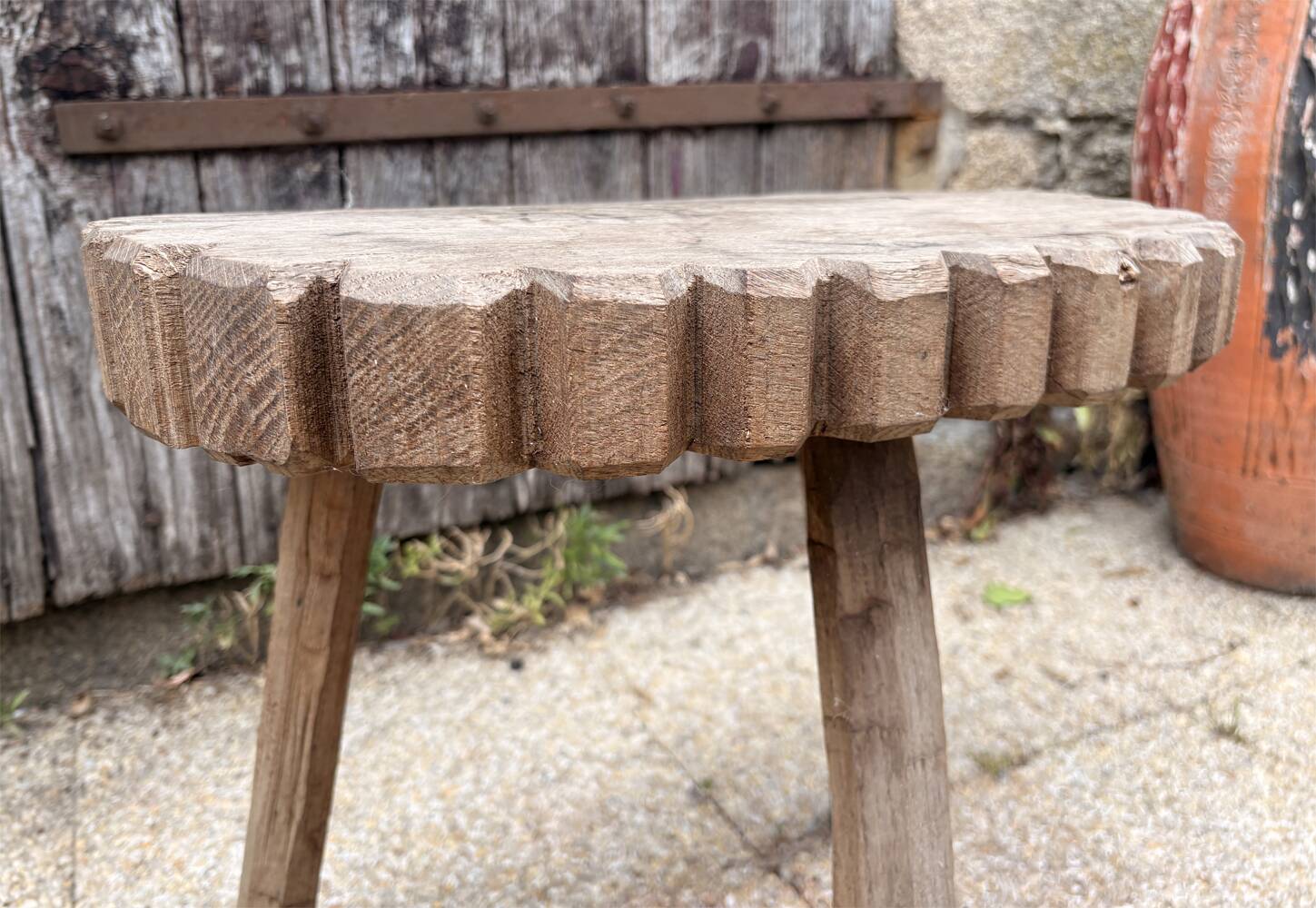 Sculptural brutalist stool, vintage side table, 1950s.