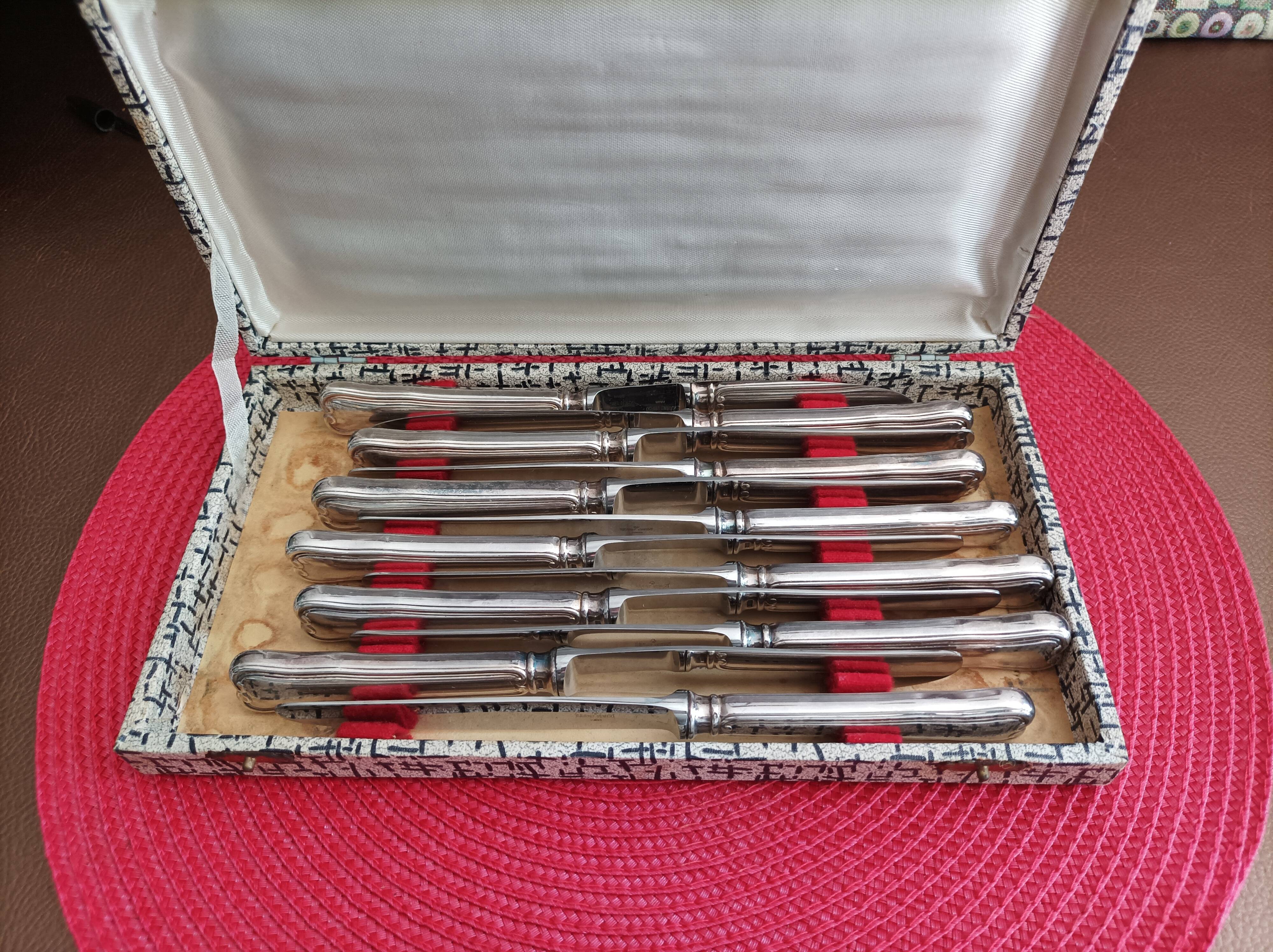 Set of 12 small knives in silver metal and stainless steel from the Ravinet d'Enfer Paris brand