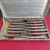 Set of 12 small knives in silver metal and stainless steel from the Ravinet d'Enfer Paris brand
