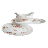 Gravy boat +2 Porcelain Raviers Limoges Lafarge / Floral Country Decor