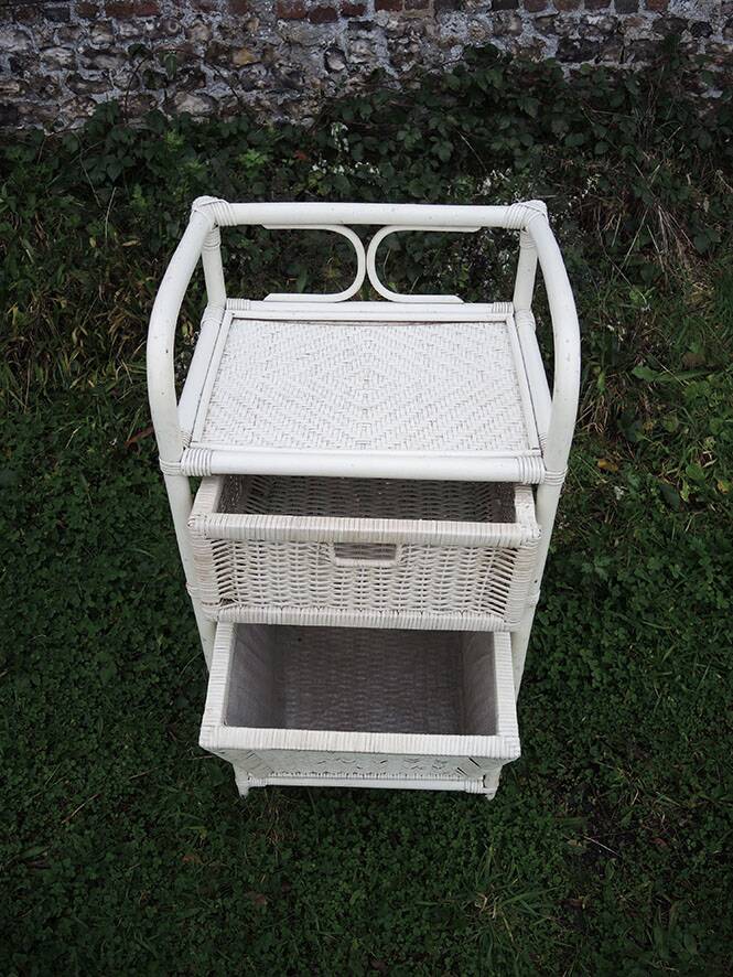 Old White Rattan Linen Cabinet