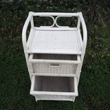 Old White Rattan Linen Cabinet
