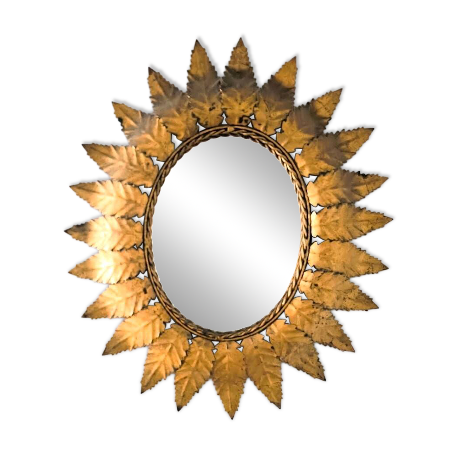 "Sun Mirror" Spanish mirror from the 1960s, made of gold metal.