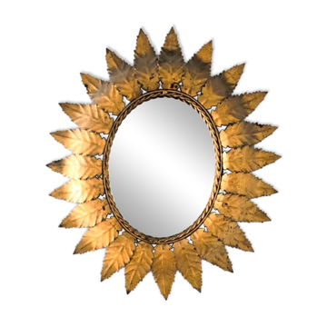 Miroir «Sun Mirror» espagnol des années 60, en métal doré.