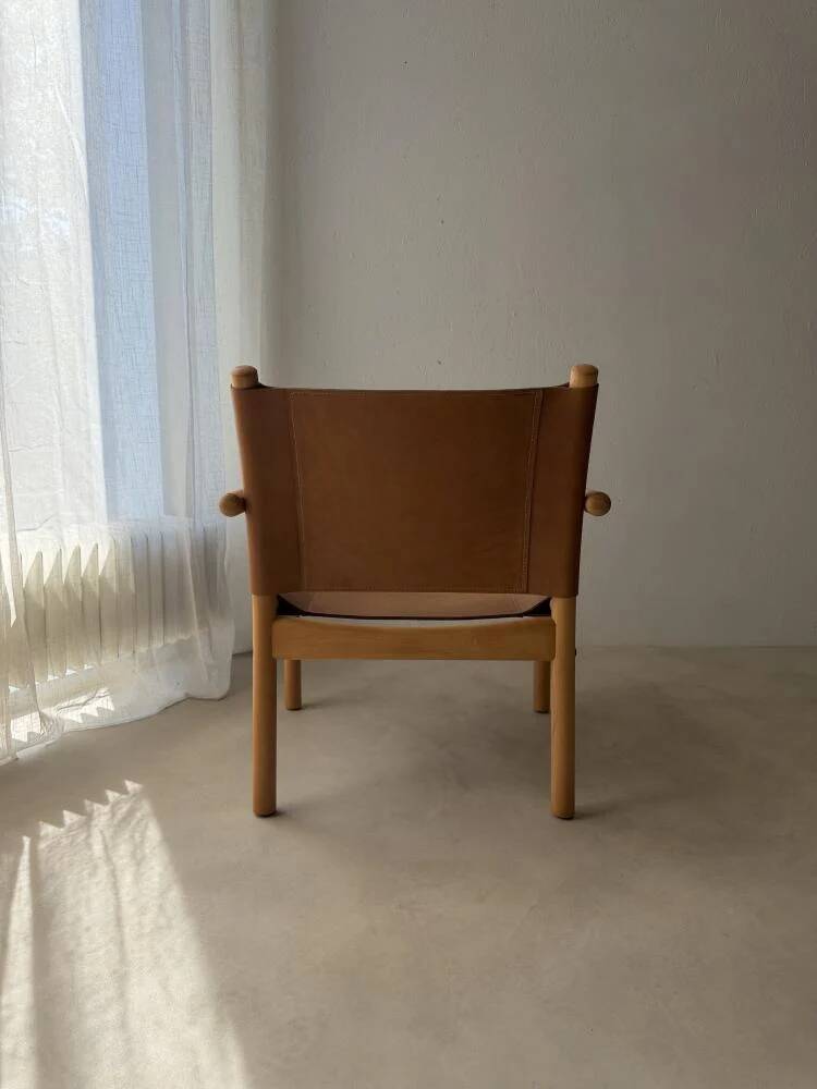 Danish safari armchair beech wood leather 1970s