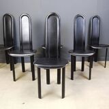Set of 6 high back leather dining chairs, 1980s