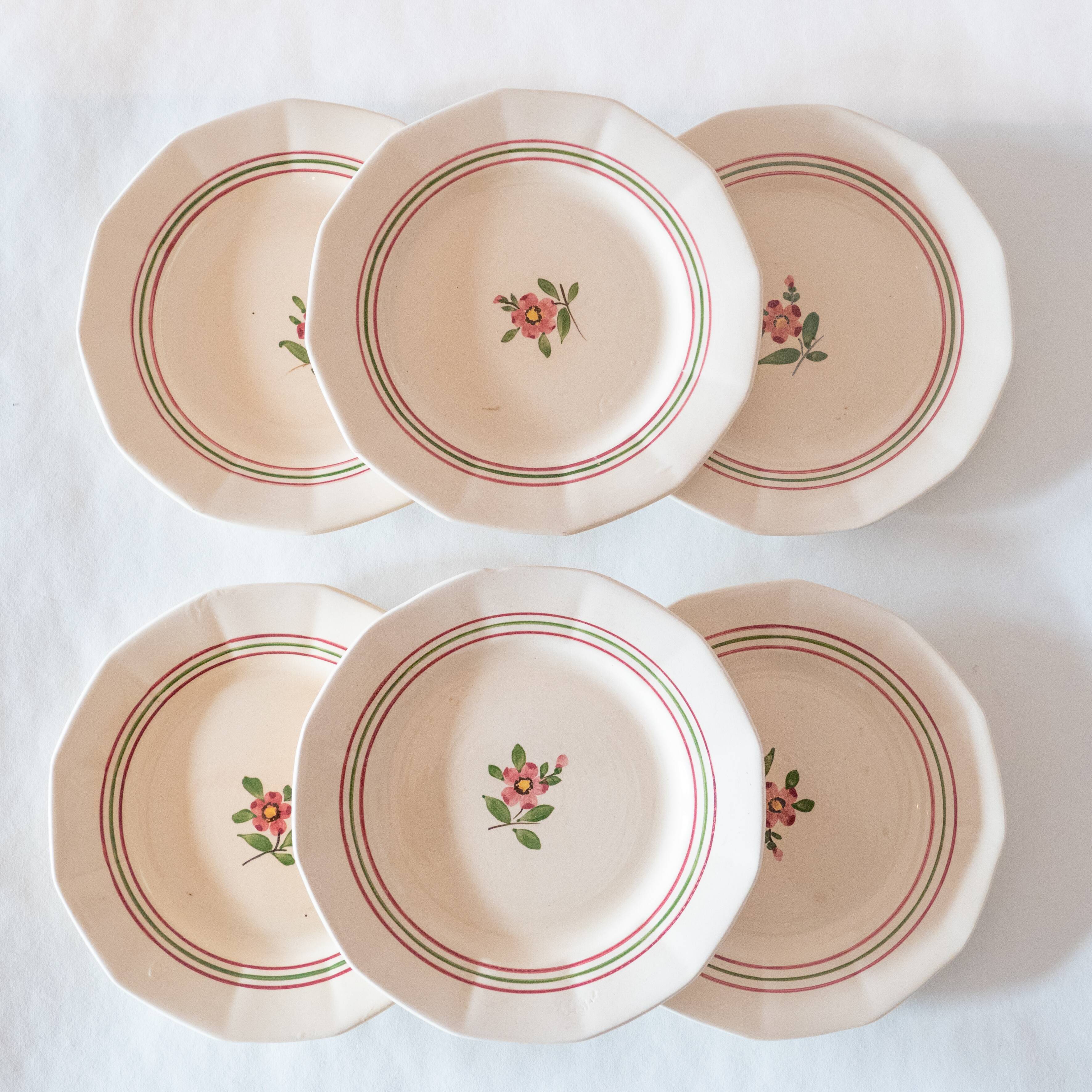 6 flat plates old Sarreguemines "Armelle"