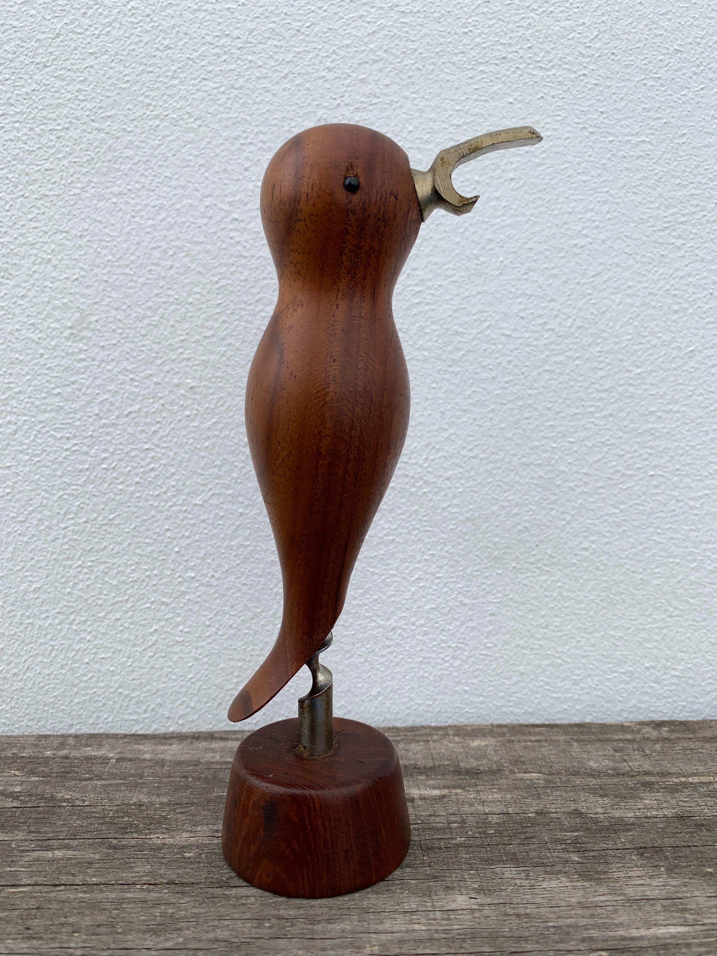 Scandinavian design corkscrew in teak wood and brass, 1960