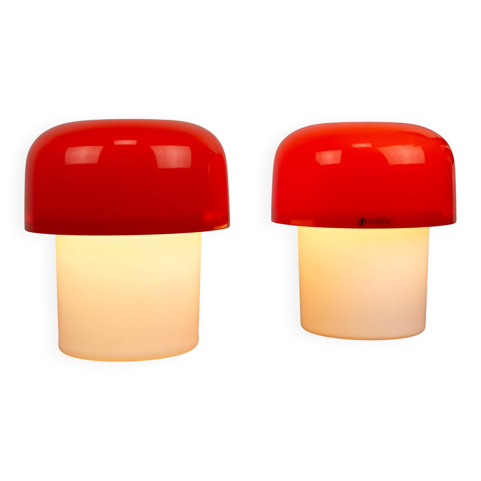 Set of 2 Space Age Orange Meblo Mushroom Table Lamps, Guzzini, 1970s
