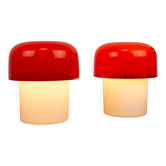 Set of 2 Space Age Orange Meblo Mushroom Table Lamps, Guzzini, 1970s