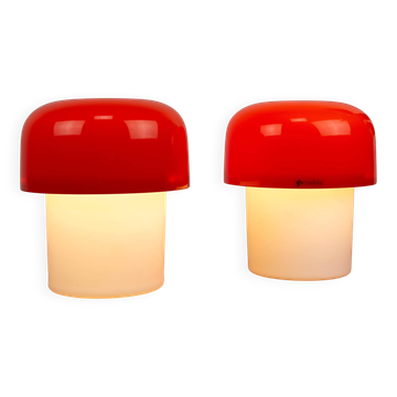 Ensemble de 2 lampes de table champignon orange Meblo de l'ère spatiale, Guzzini, années 1970
