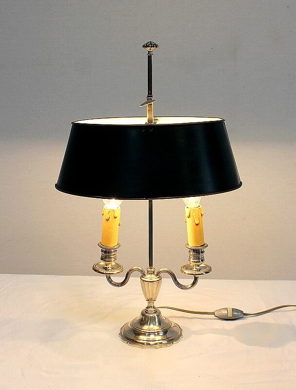 Bouillotte lamp in silver metal, empire style - early twentieth century