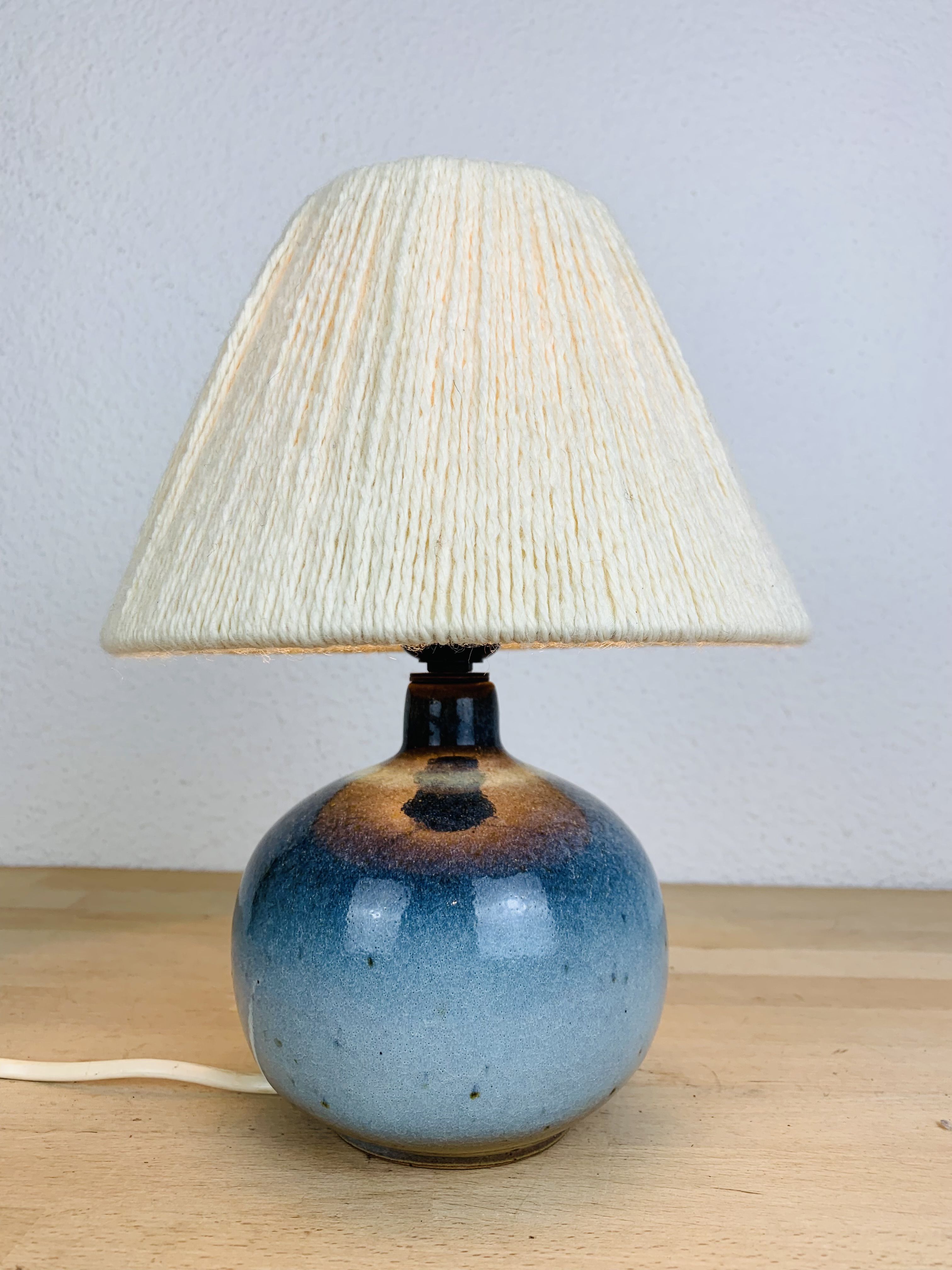 Blue ceramic ball lamp by Willy Dougoud