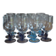 12 blue and purple stemmed glasses