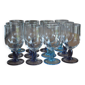 12 blue and purple stemmed glasses