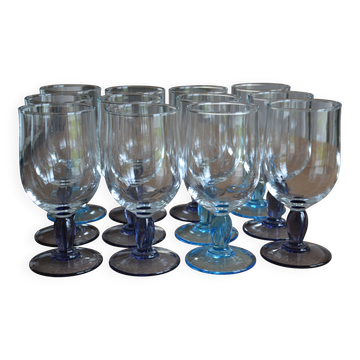 12 blue and purple stemmed glasses