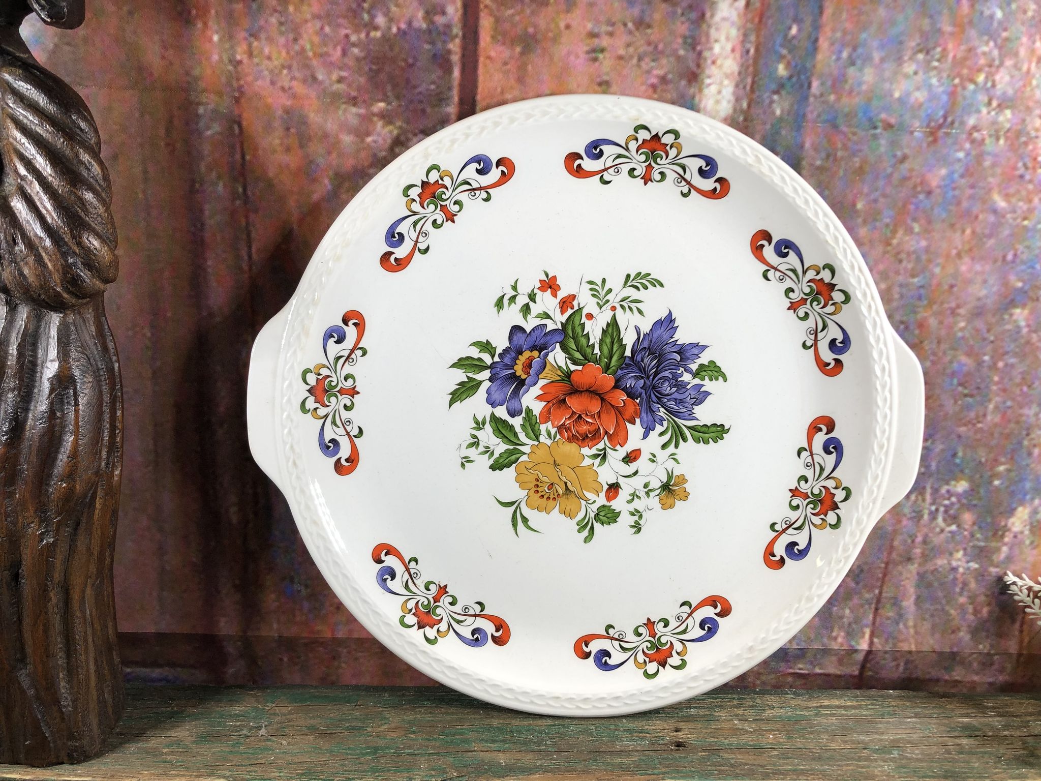 Plat rond gateau tarte fleur vintage Moulin des Loups model Derby