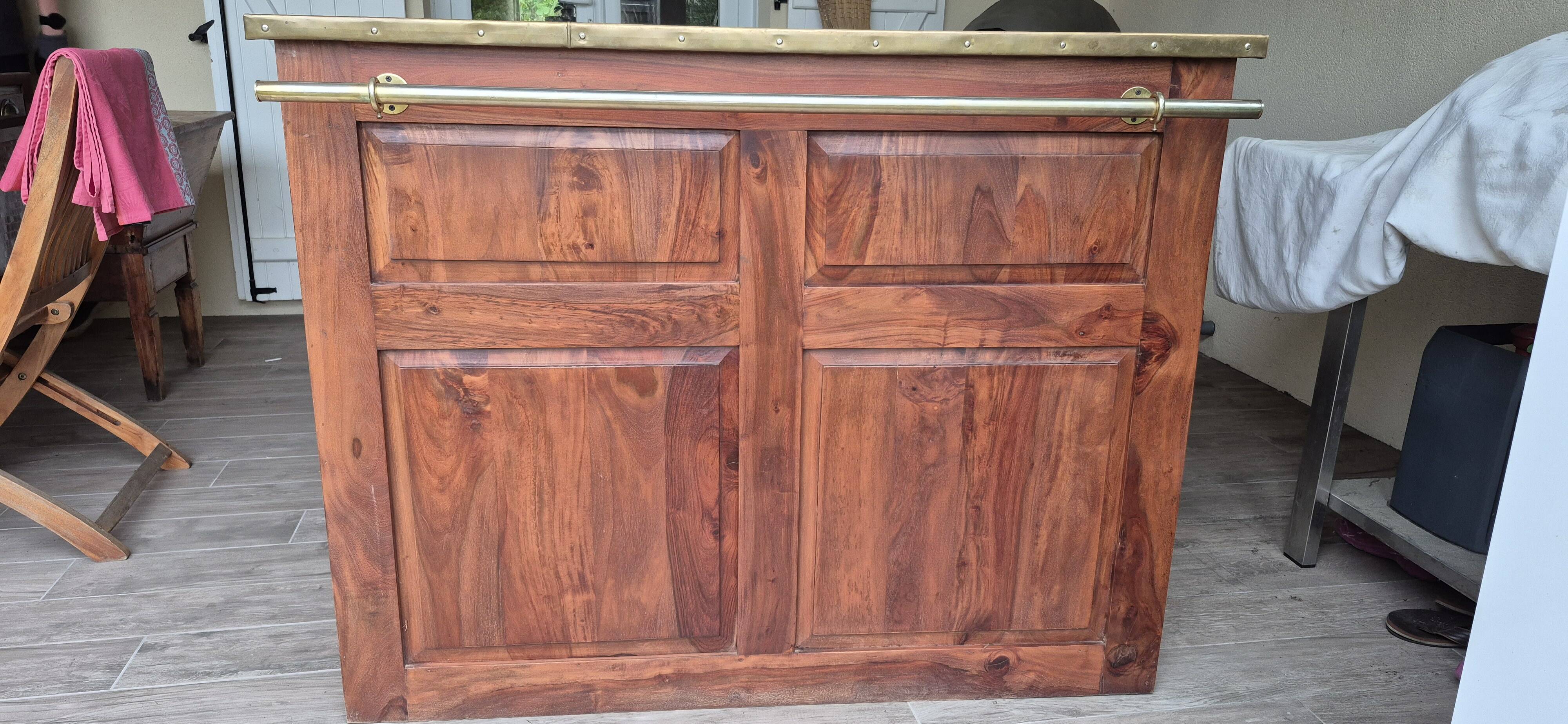 Solid teak and brass bar cabinet