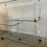 Hollywood Regency Lucite and Brass Rolling Bar