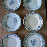 Set of 6 old flat plates in mismatched iron earth