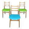 Set of 3 beech and skai rk chairs from the 70s