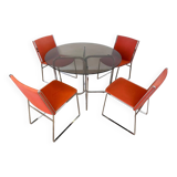 Set of mid-century design chrome dining chairs and table, 1970s