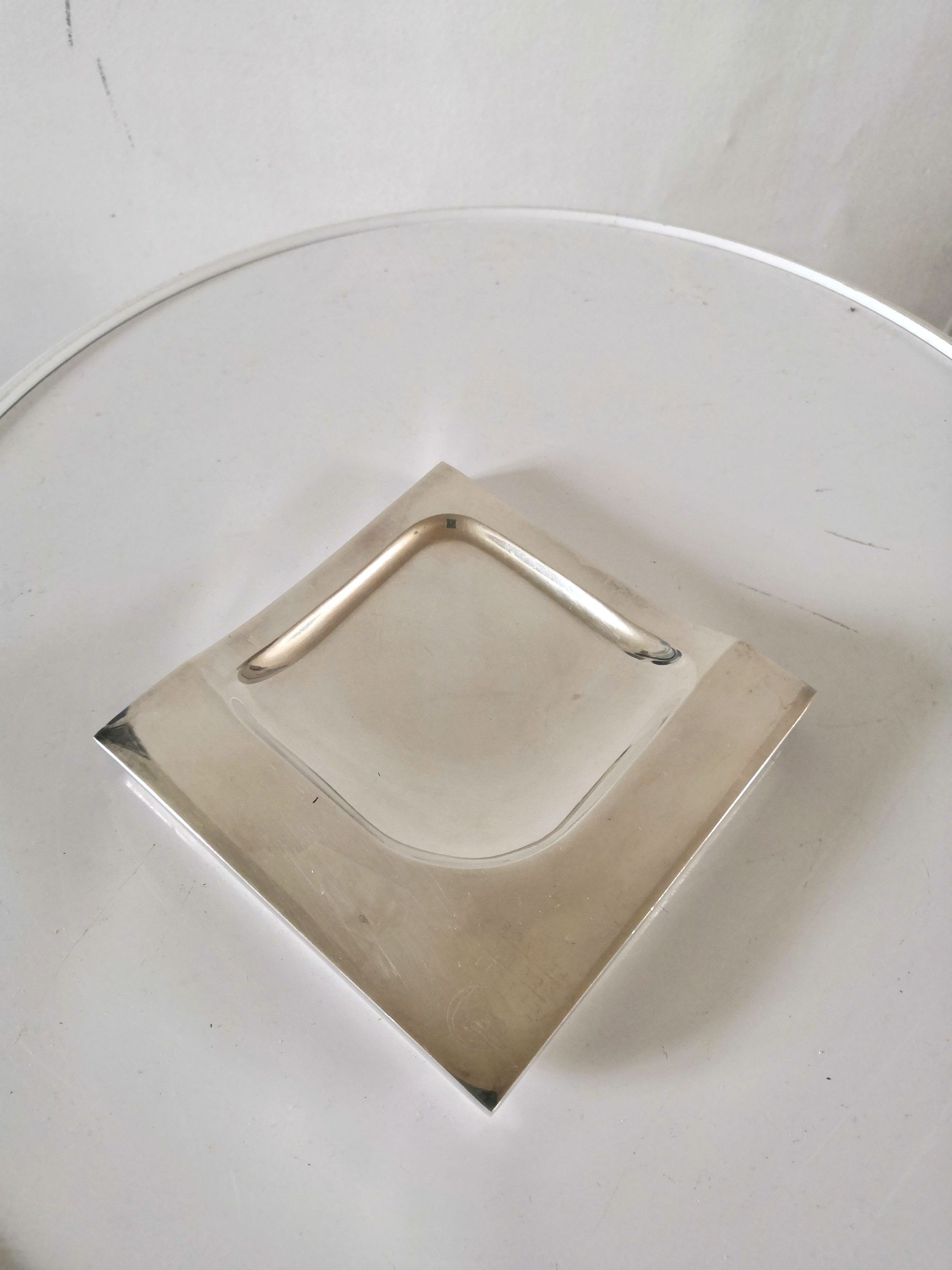 Silver metal ashtray Crédit local de France design 70s