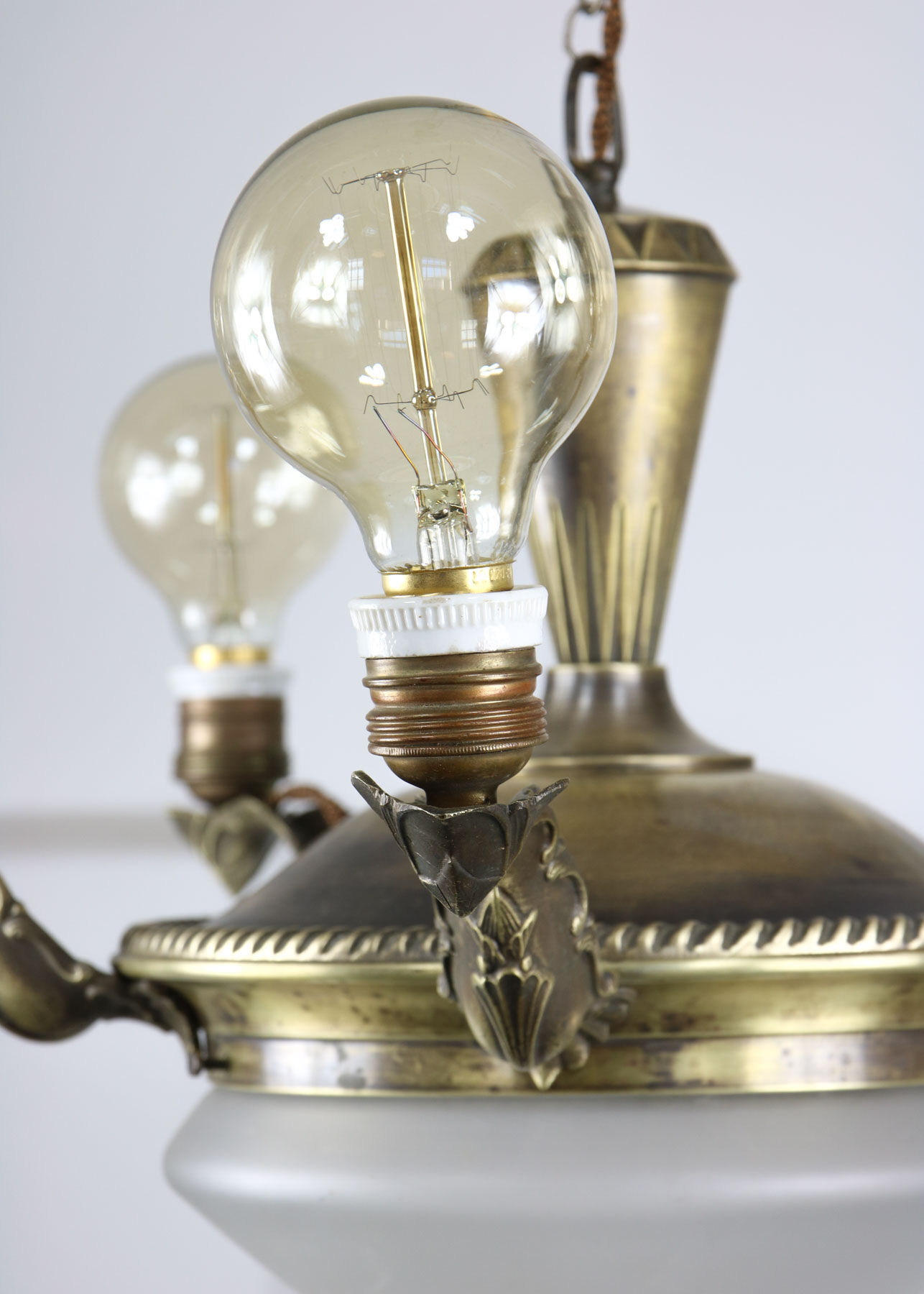 Vintage brass and glass chandelier, 40s