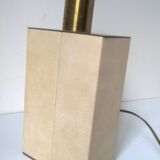 Pied de lampe vintage en bois recouvert de skaï + laiton -Allemagne c.1970