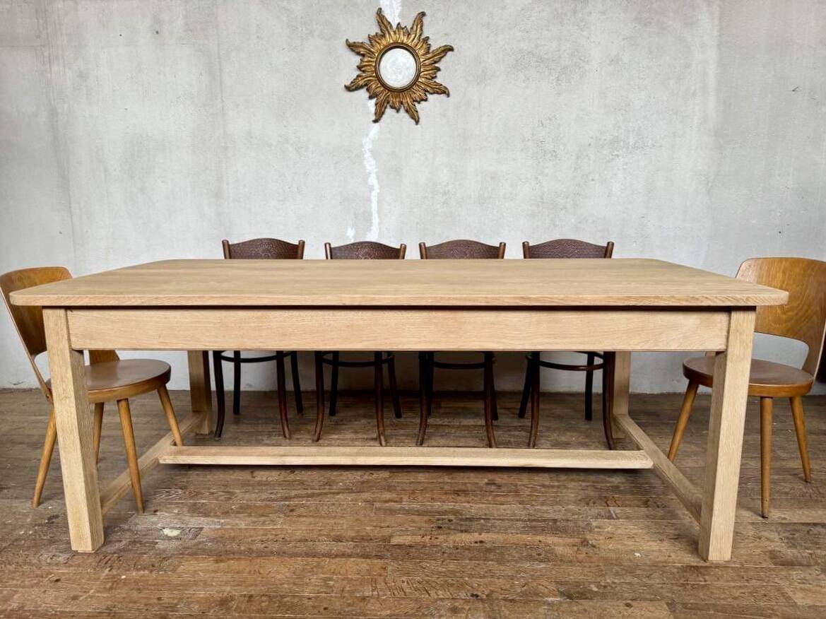 Table bistrot table de ferme en chêne massif sablé Longueur 210 cm - Largeur 106 cm - Hauteur 78 cm