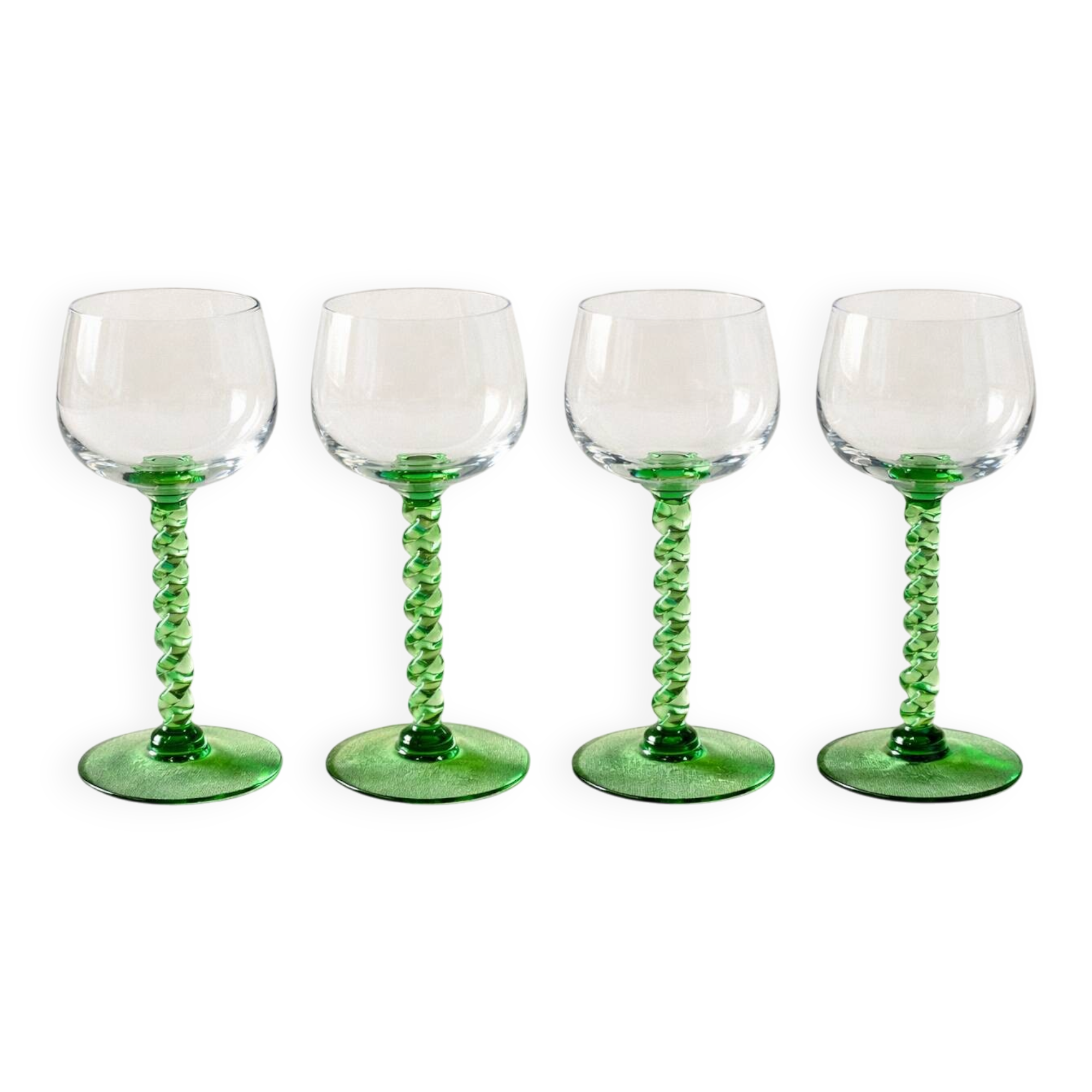 Twisted stem white wine glasses from Alsace