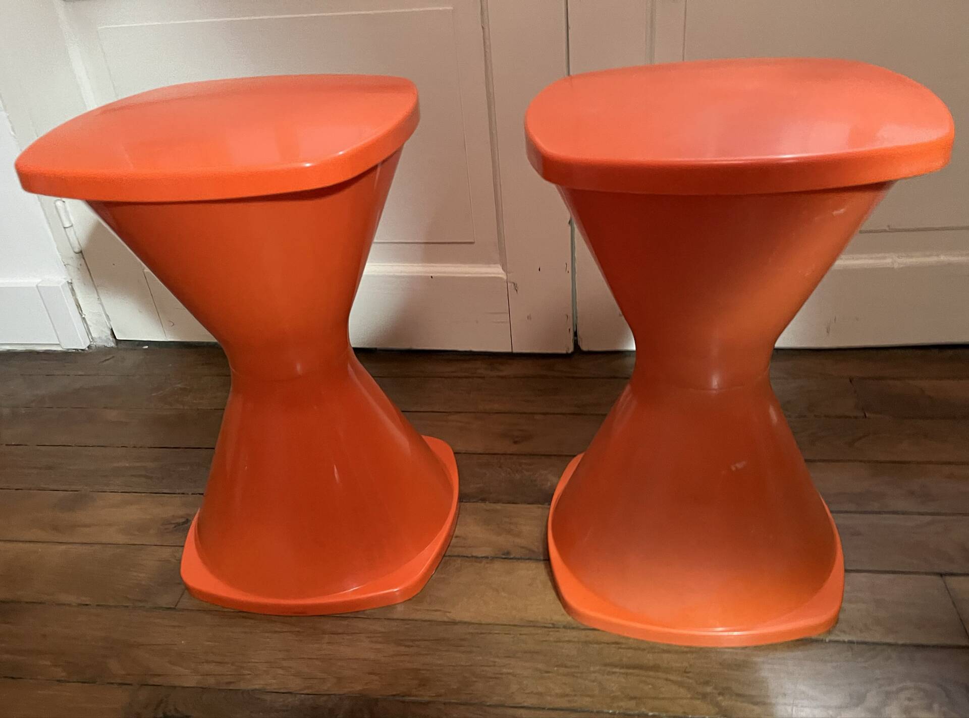 2 vintage orange Pola stools