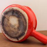 Vintage poelon in bright red glazed ceramic