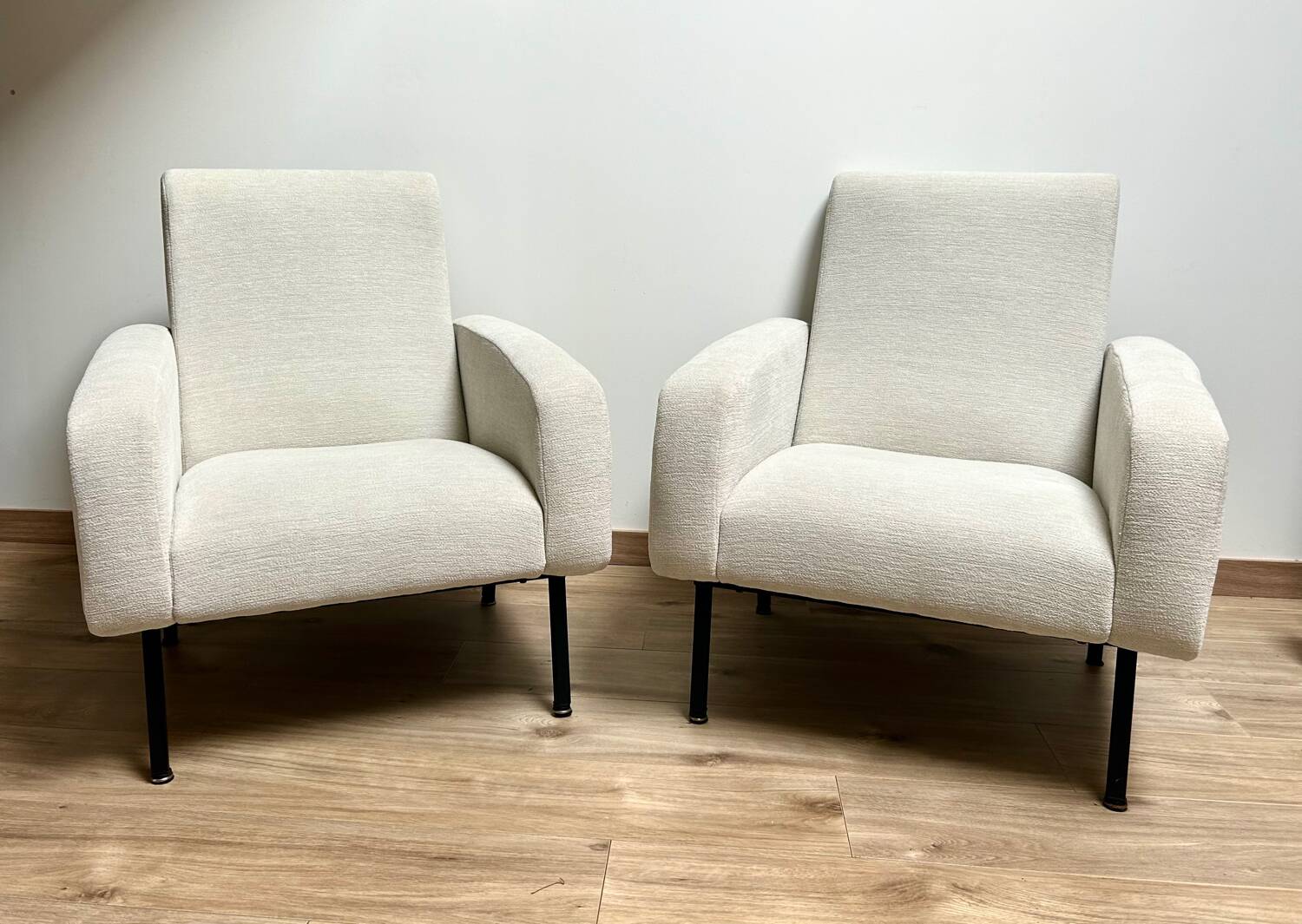 Pair of DISTEX MARCO ZANUSO ARFLEX armchairs, 1954-1960, gold frames
