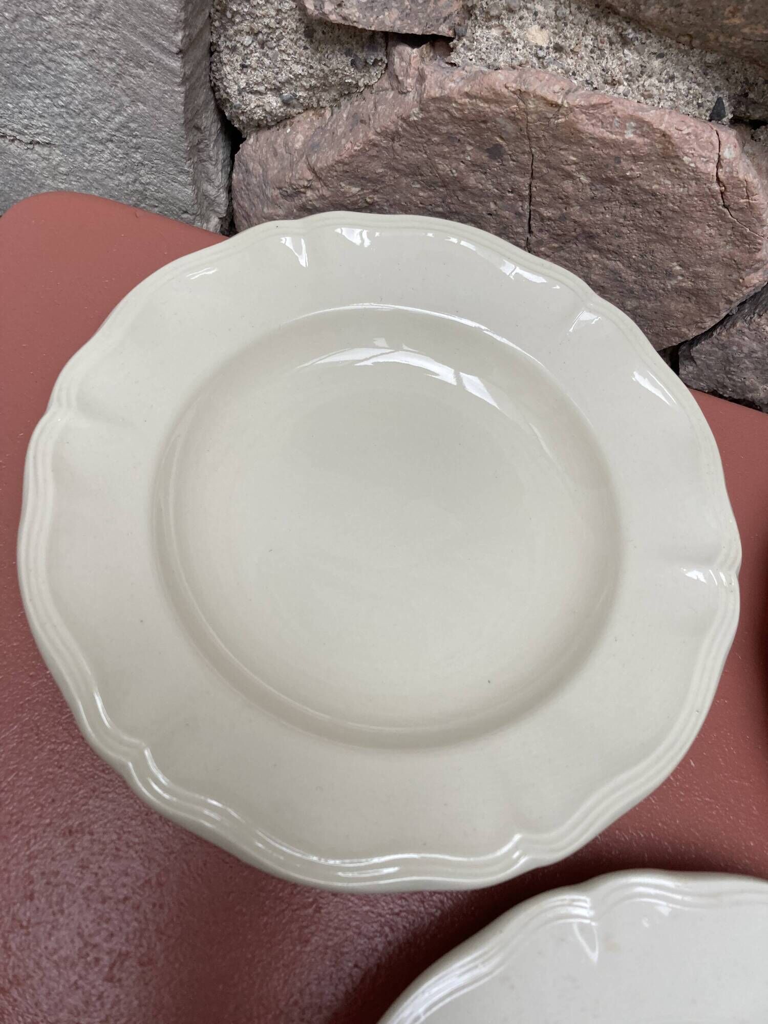 Set of 4 ivory gadroon soup plates Digoin Sarreguemines
