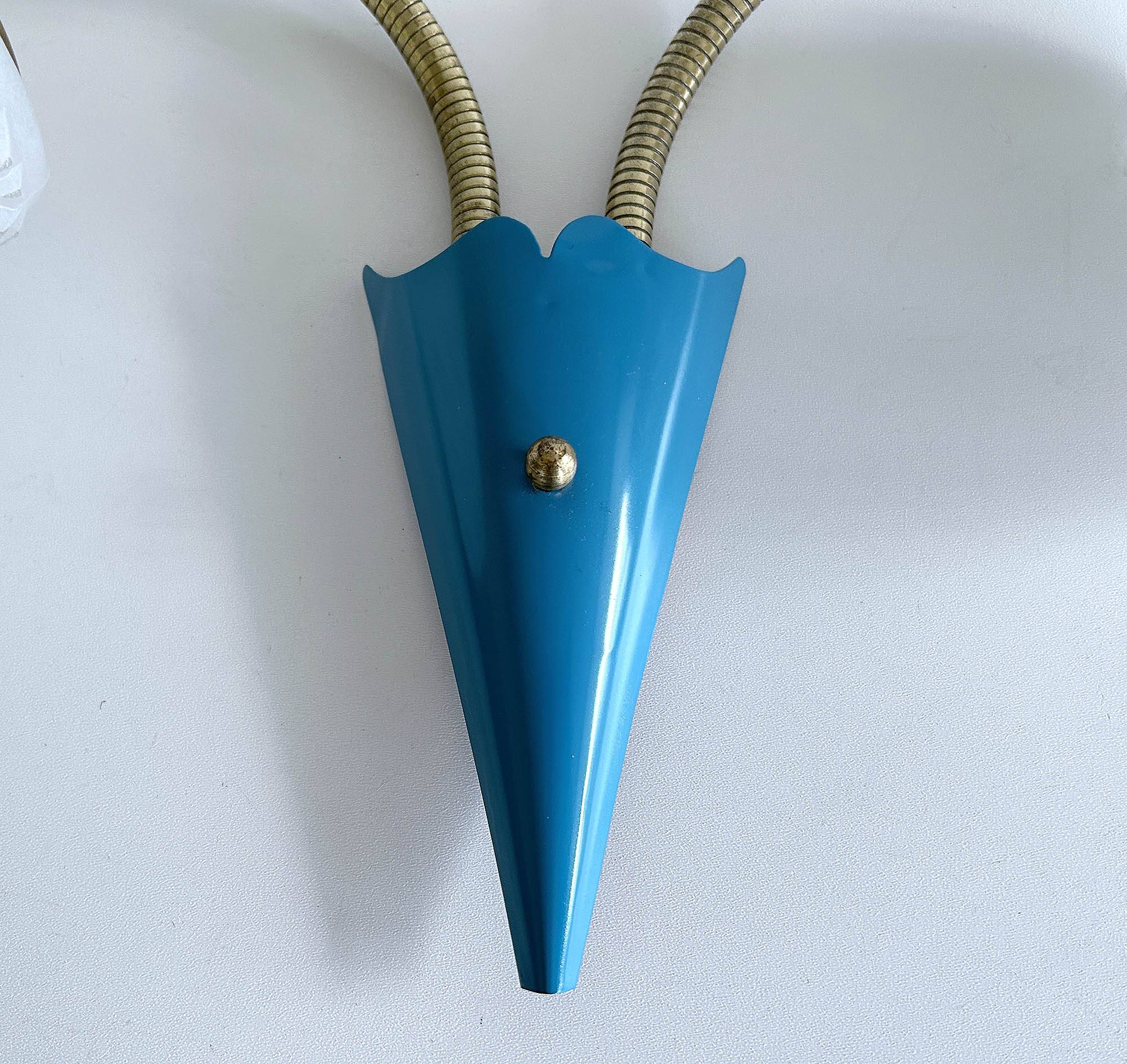 Vintage 50s Blue Glass Wall Lamp