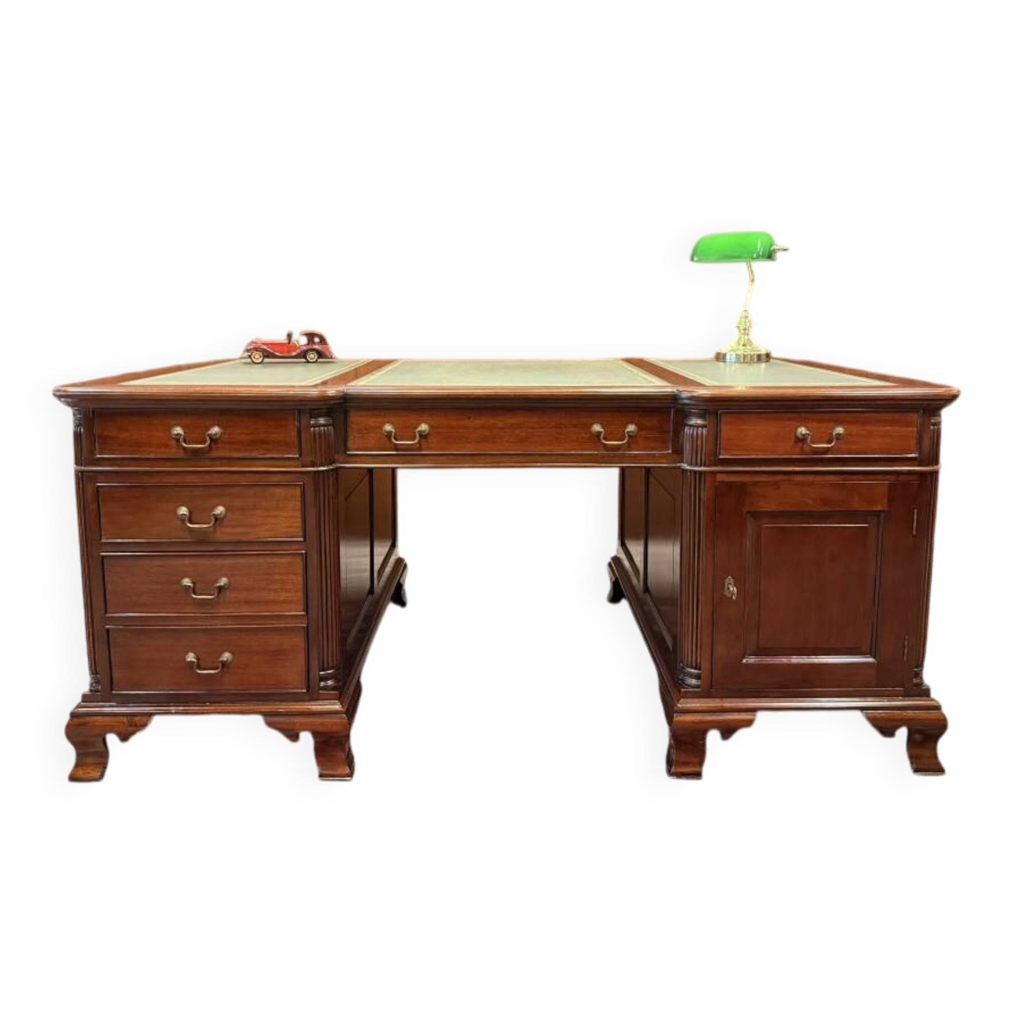 English Chesterfield desk with green leather