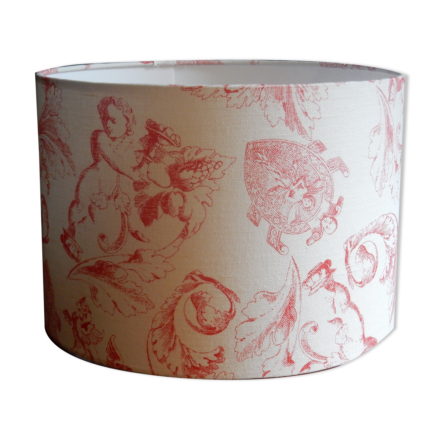 Abat-jour rond toile de jouy rouge et blanche