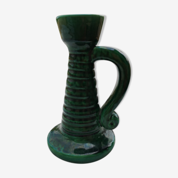 Vintage green ceramic candlestick 50s