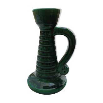 Vintage green ceramic candlestick 50s